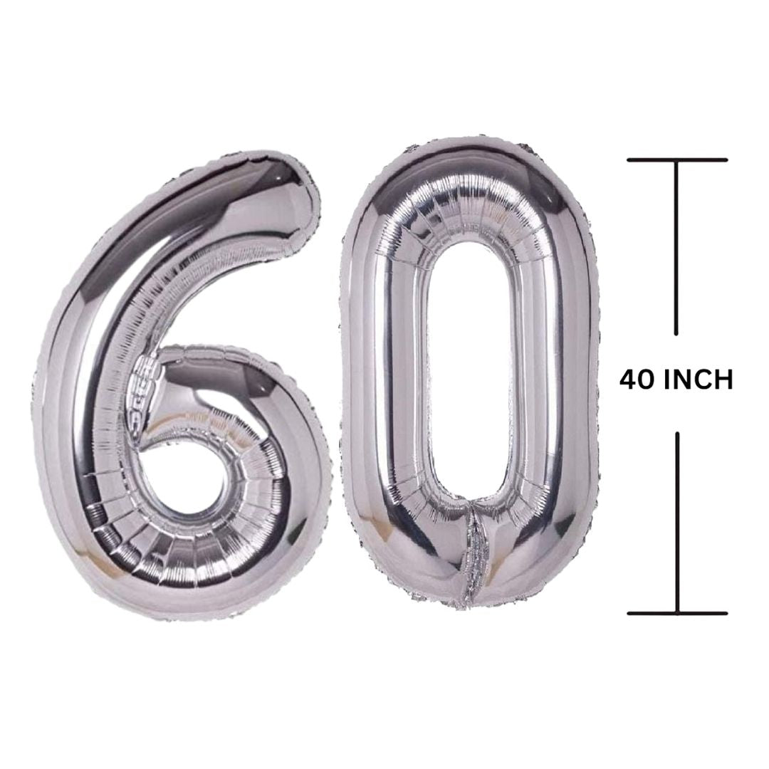 40 Inches SILVER Number Balloon Air or Helium Compactable Balloon for Party Decoration, Birthday, Anniversary