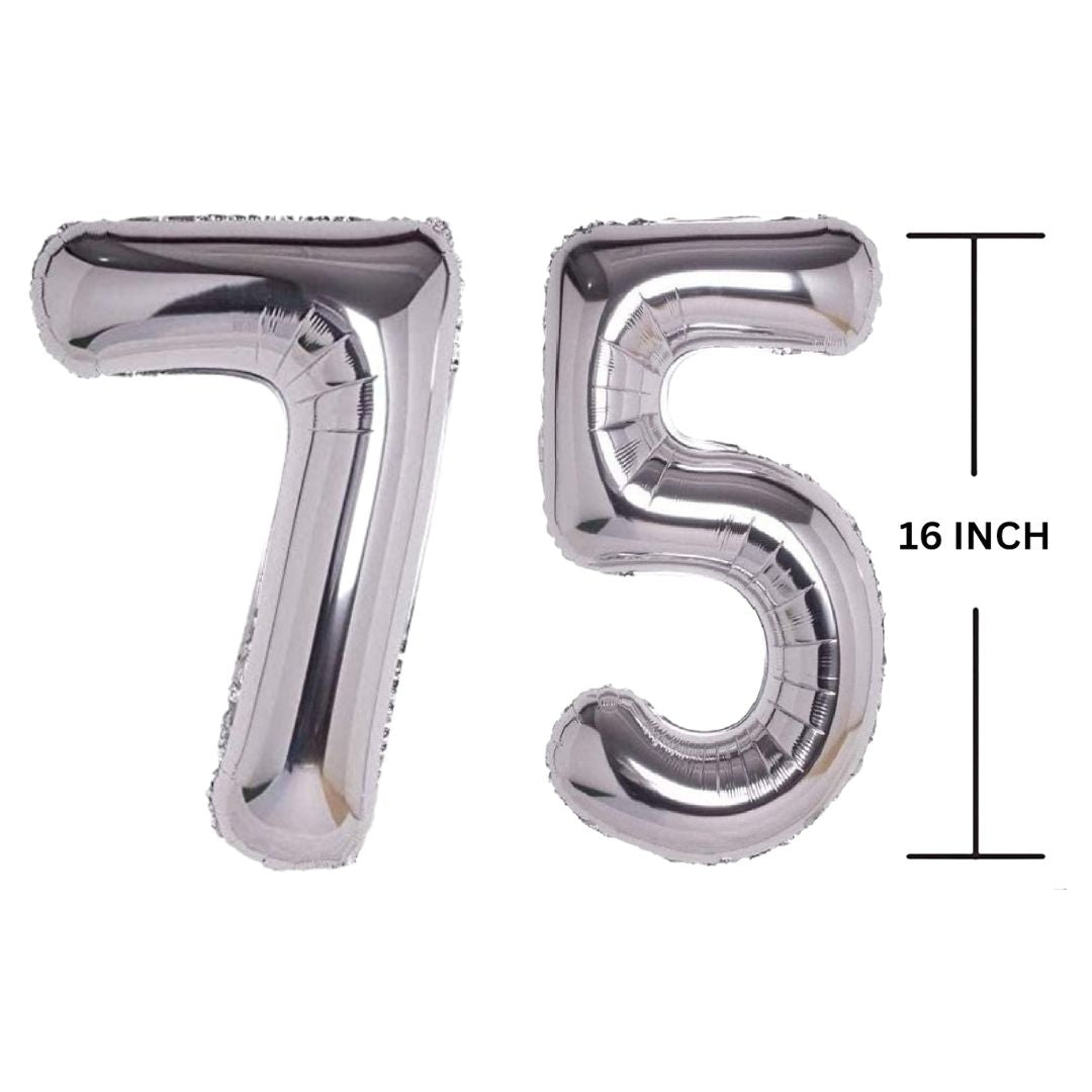 16 Inches SILVER Number Balloon Air or Helium Compactable Balloon for Party Decoration, Birthday, Anniversary