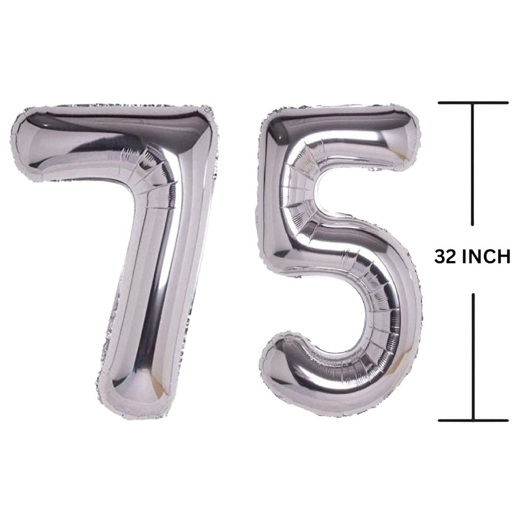 32 Inches SILVER Number Balloon Air or Helium Compactable Balloon for Party Decoration, Birthday, Anniversary