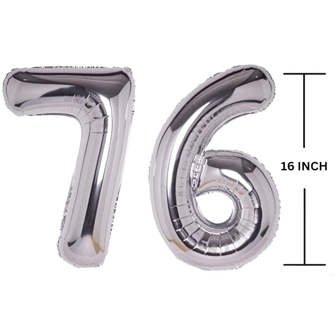 16 Inches SILVER Number Balloon Air or Helium Compactable Balloon for Party Decoration, Birthday, Anniversary