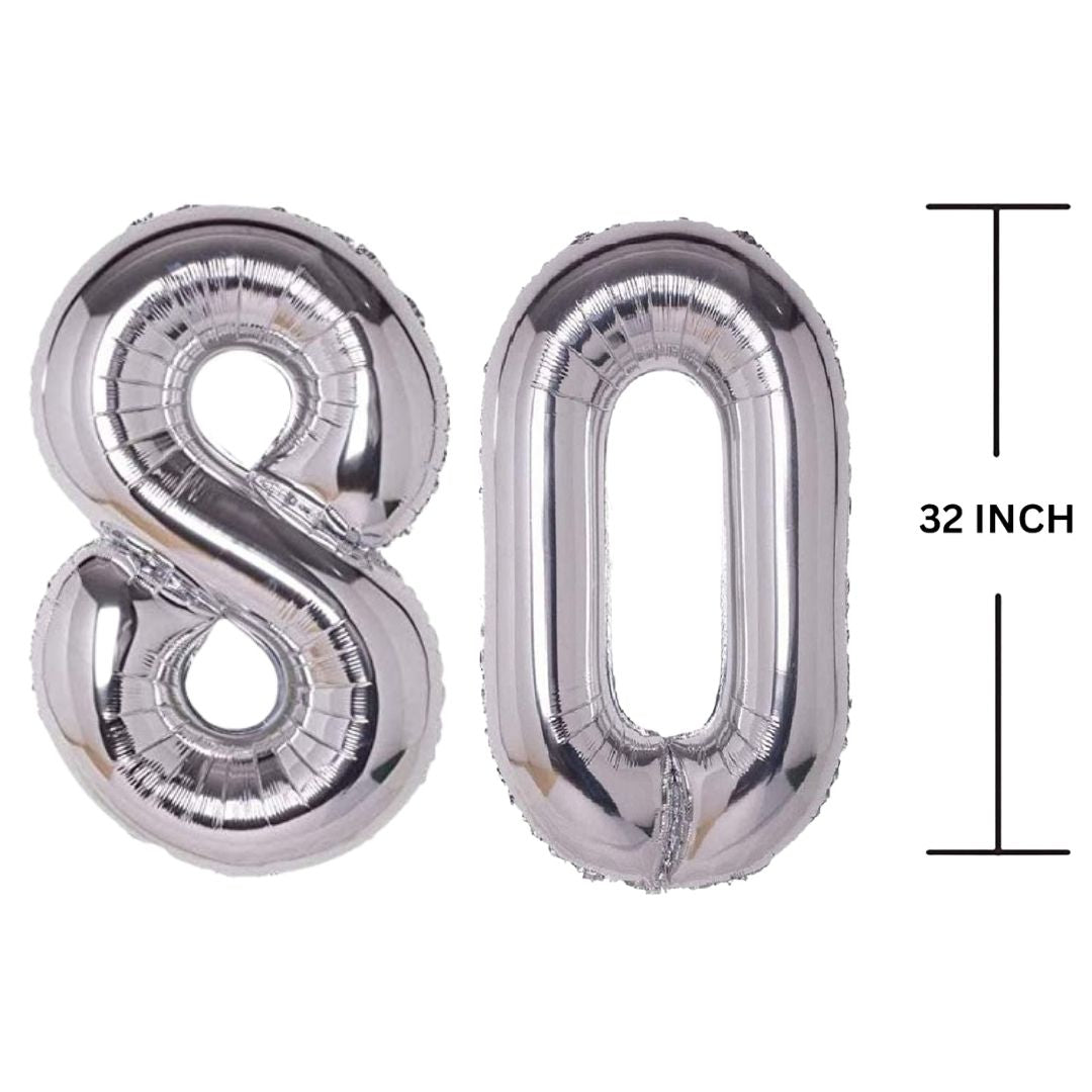 32 Inches SILVER Number Balloon Air or Helium Compactable Balloon for Party Decoration, Birthday, Anniversary