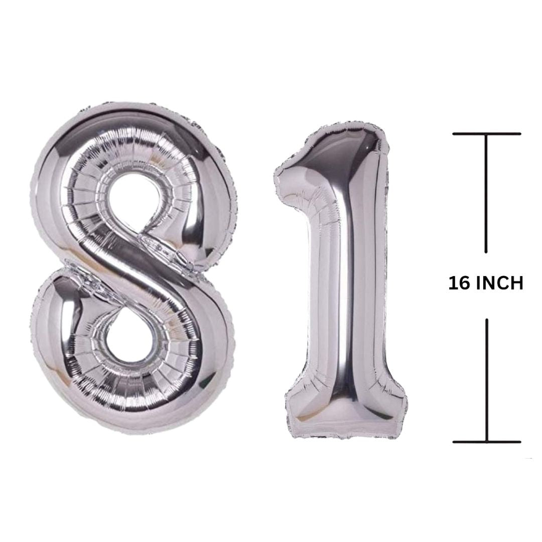 16 Inches SILVER Number Balloon Air or Helium Compactable Balloon for Party Decoration, Birthday, Anniversary