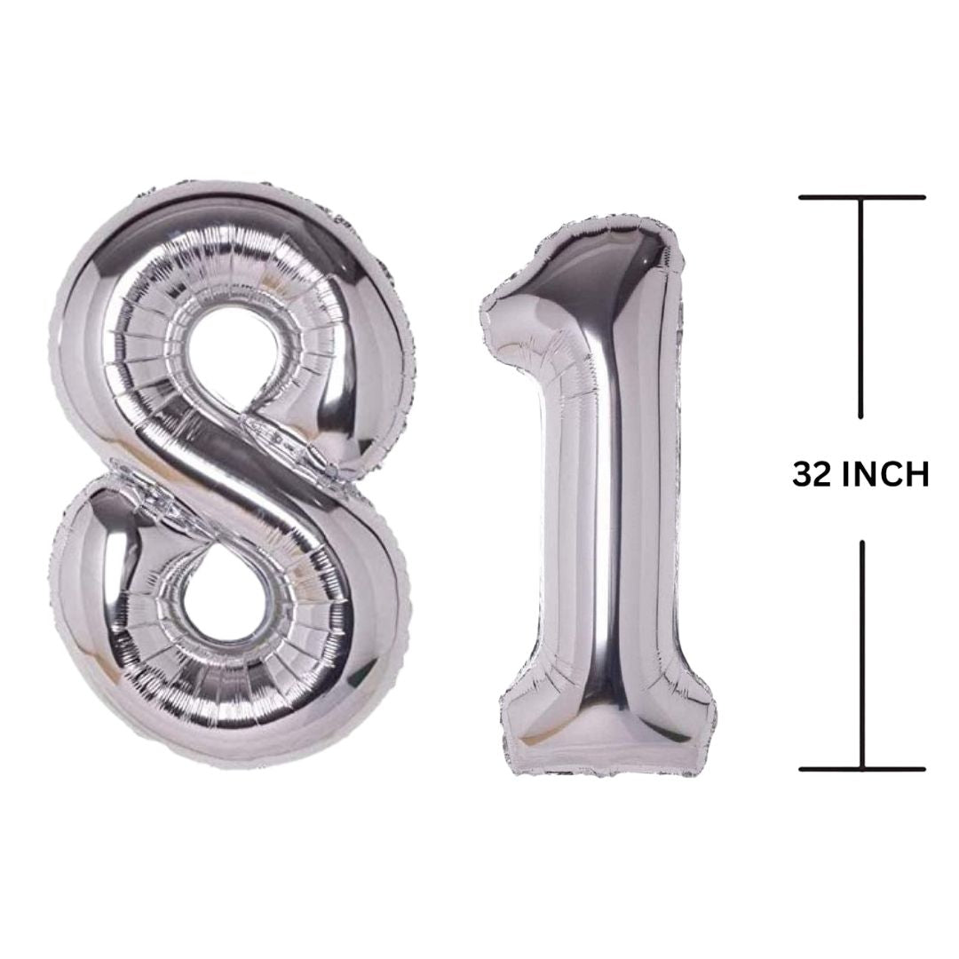 32 Inches SILVER Number Balloon Air or Helium Compactable Balloon for Party Decoration, Birthday, Anniversary