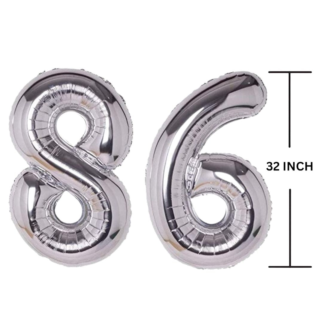 32 Inches SILVER Number Balloon Air or Helium Compactable Balloon for Party Decoration, Birthday, Anniversary