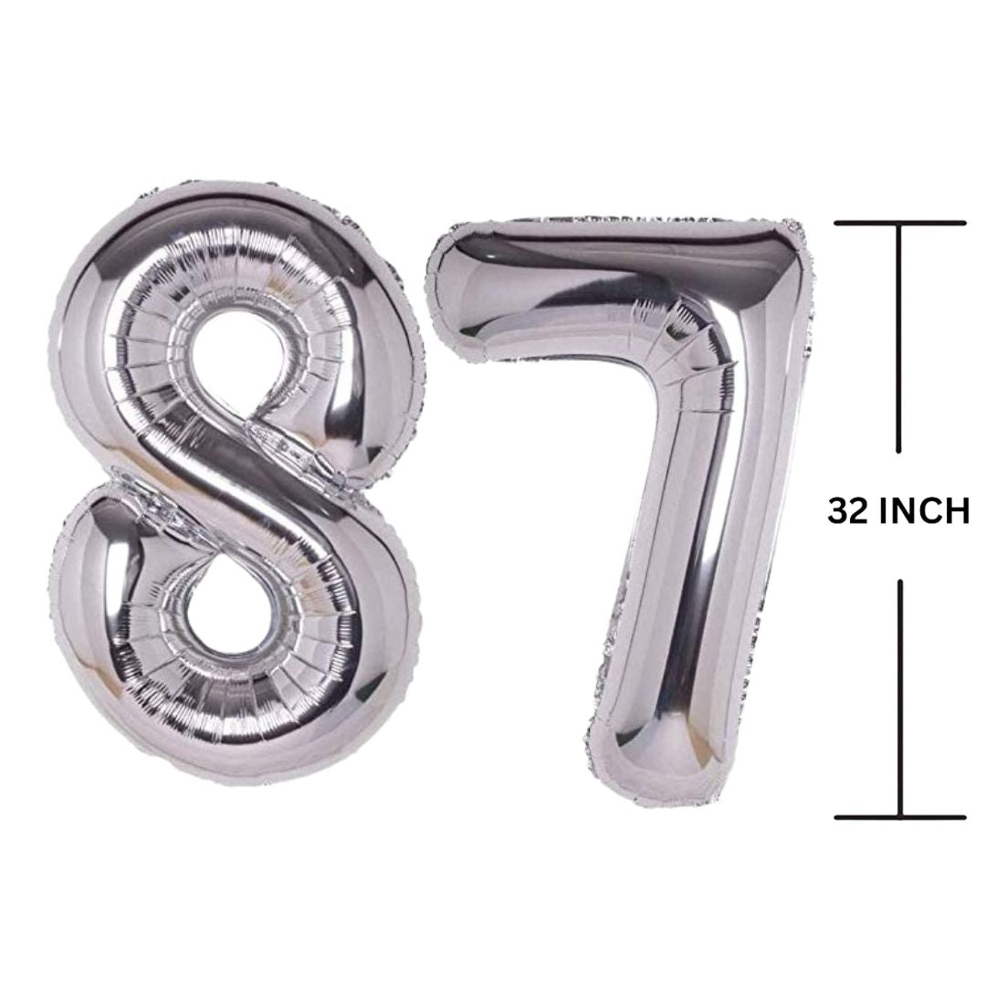 32 Inches SILVER Number Balloon Air or Helium Compactable Balloon for Party Decoration, Birthday, Anniversary