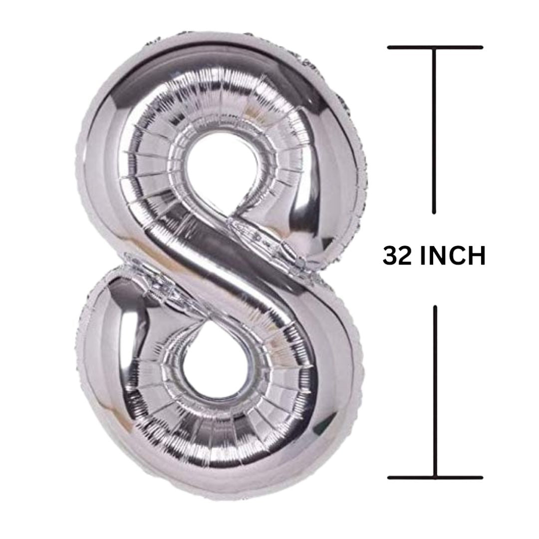 32 Inches SILVER Number Balloon Air or Helium Compactable Balloon for Party Decoration, Birthday, Anniversary