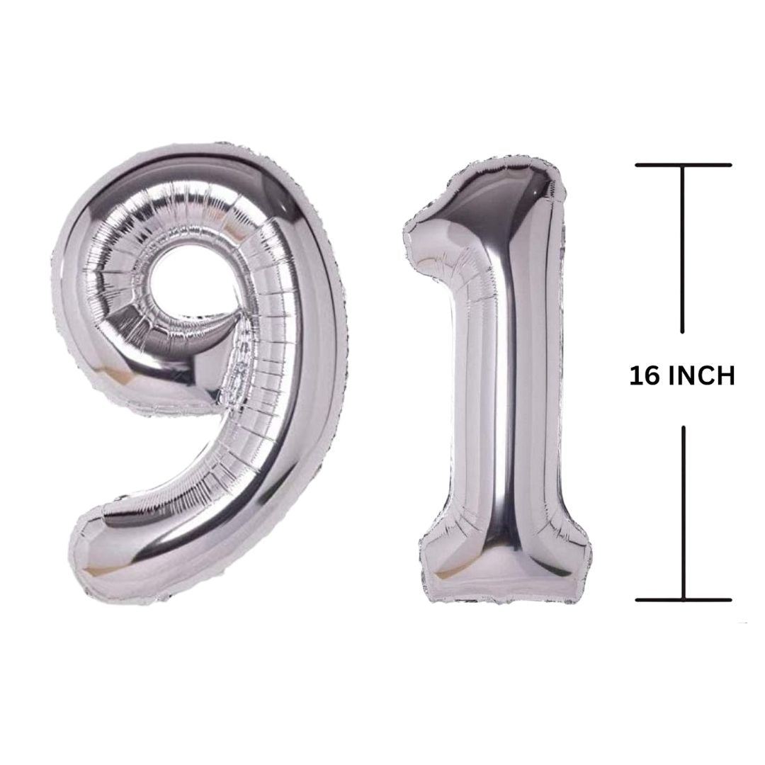 16 Inches SILVER Number Balloon Air or Helium Compactable Balloon for Party Decoration, Birthday, Anniversary