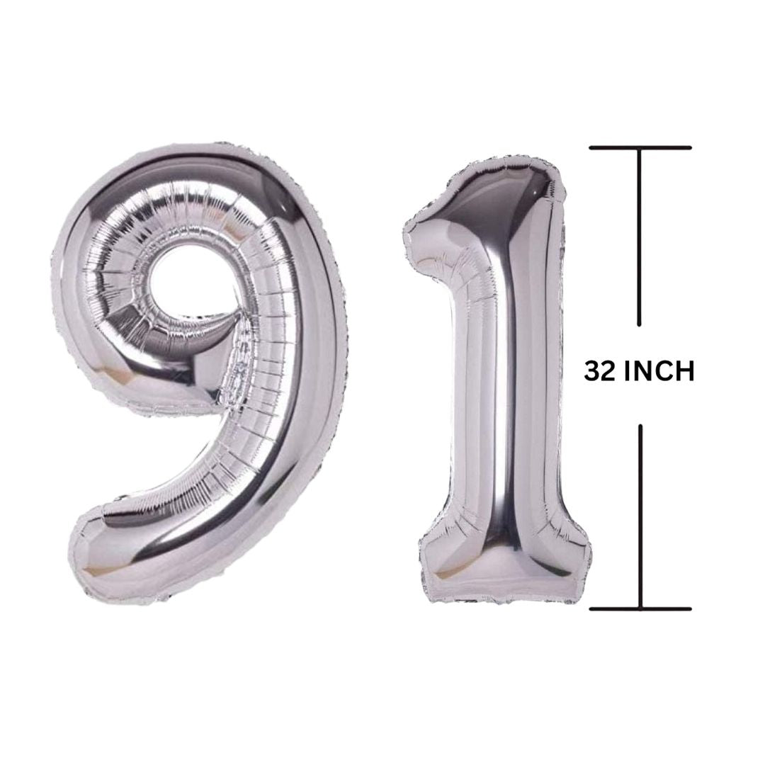 32 Inches SILVER Number Balloon Air or Helium Compactable Balloon for Party Decoration, Birthday, Anniversary