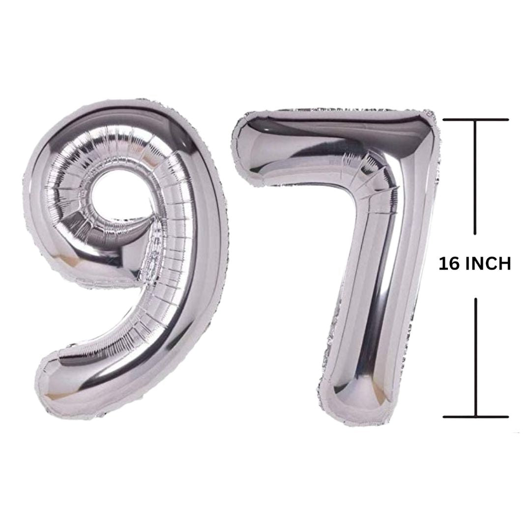 16 Inches SILVER Number Balloon Air or Helium Compactable Balloon for Party Decoration, Birthday, Anniversary