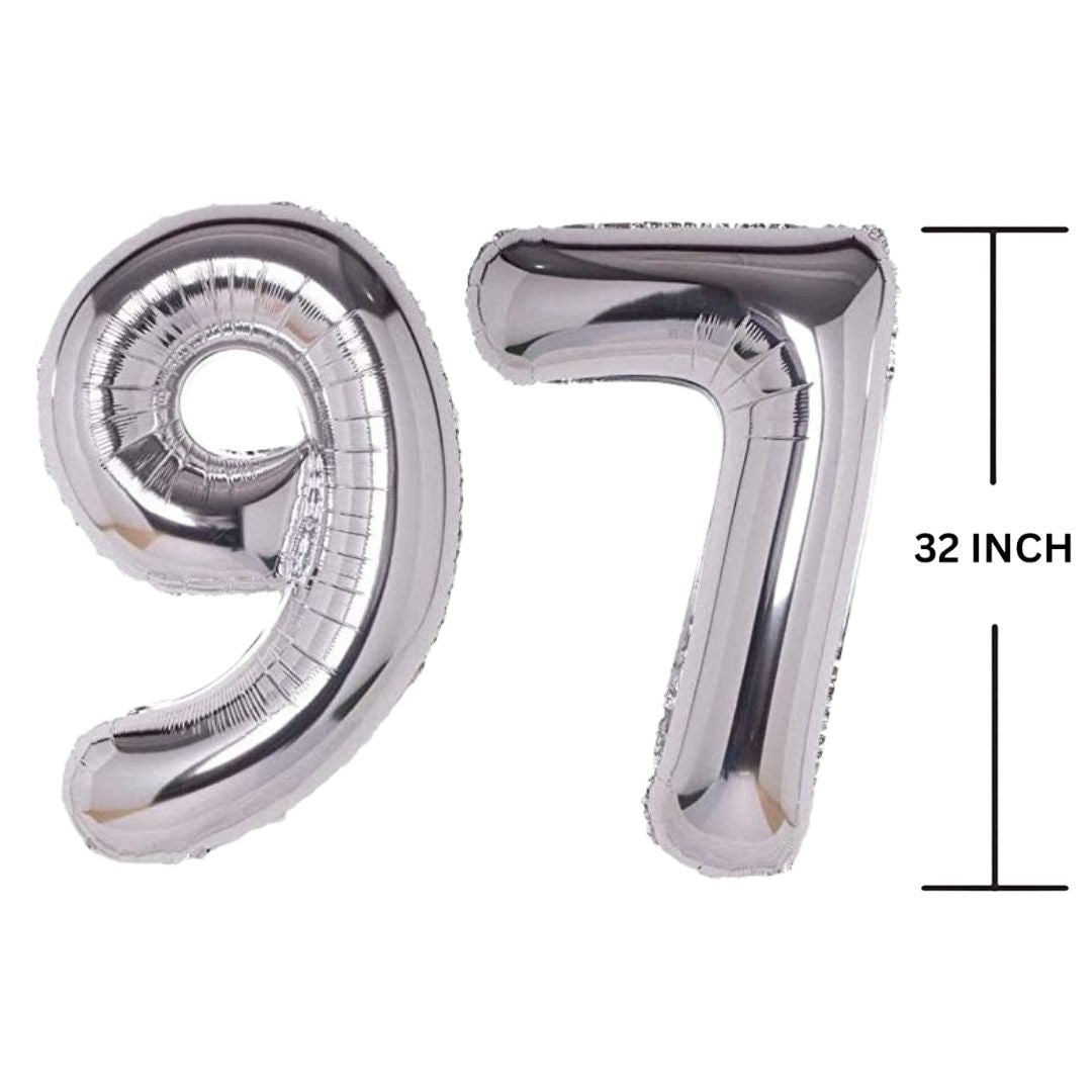 32 Inches SILVER Number Balloon Air or Helium Compactable Balloon for Party Decoration, Birthday, Anniversary