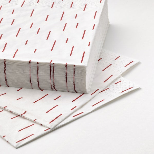 Paper napkin, patterned bright red/white, 33x33 cm (13x13 ")