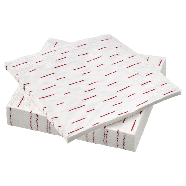 Paper napkin, patterned bright red/white, 33x33 cm (13x13 ")