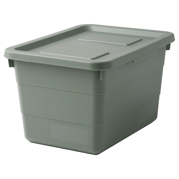 Storage box with lid, grey-green, 19x26x15 cm (7 ½x10 ¼x6 ")