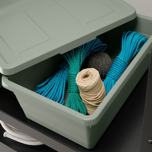 Storage box with lid, grey-green, 19x26x15 cm (7 ½x10 ¼x6 ")