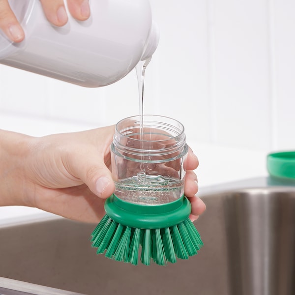 Dish-washing brush with dispenser, bright green